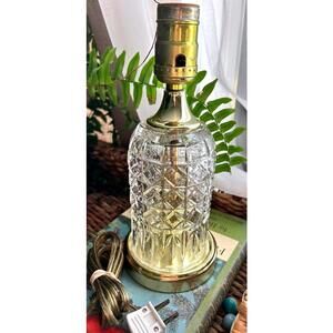 Vintage Cut Glass Crystal Accent Lamp Brass Base Hollywood Regency 9.5"